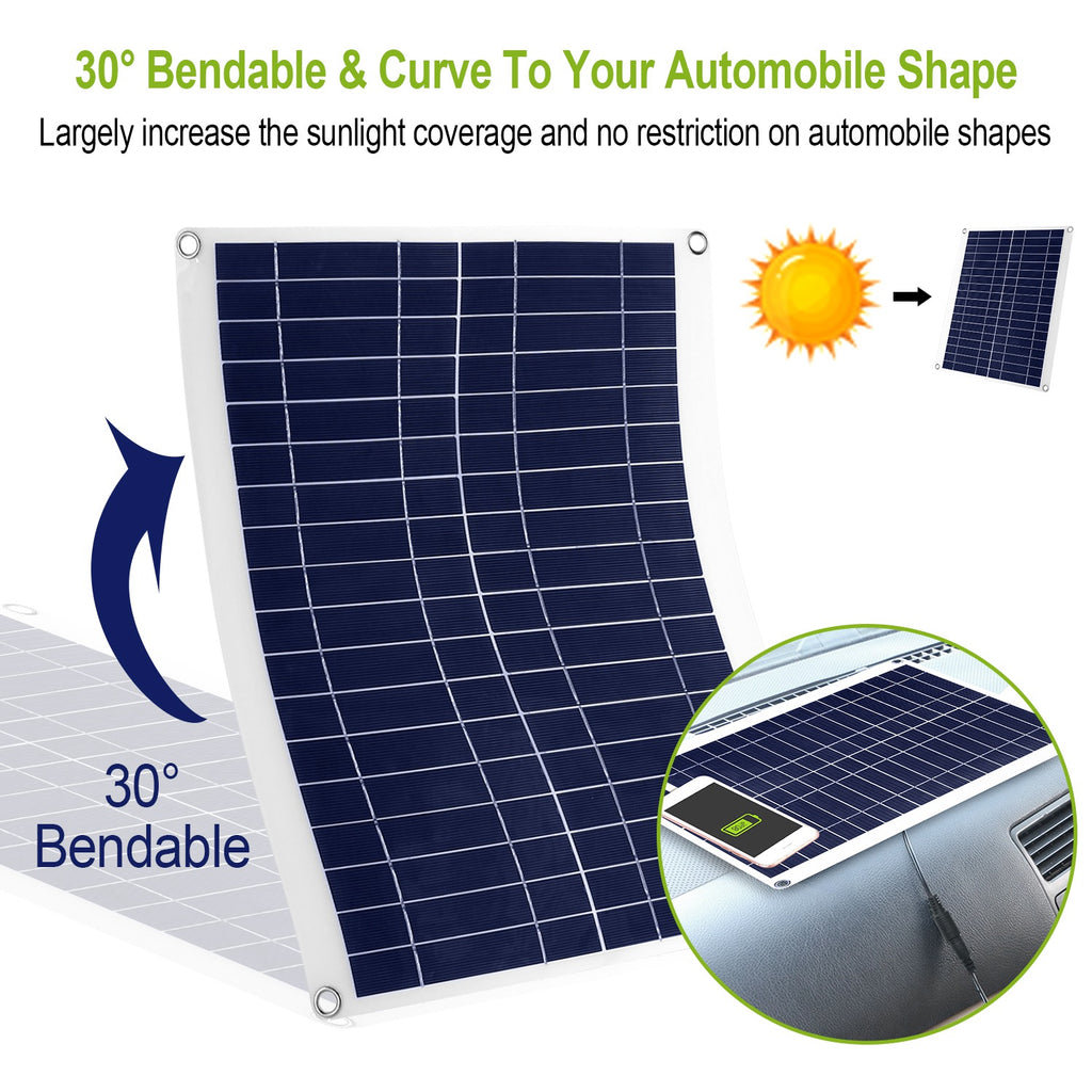 1Pc Outdoor Solar Panel 12V 25W Car Battery Charger IP68 Waterproof With 3.0A Dual USB Charging Clip Line For RV Car Boat