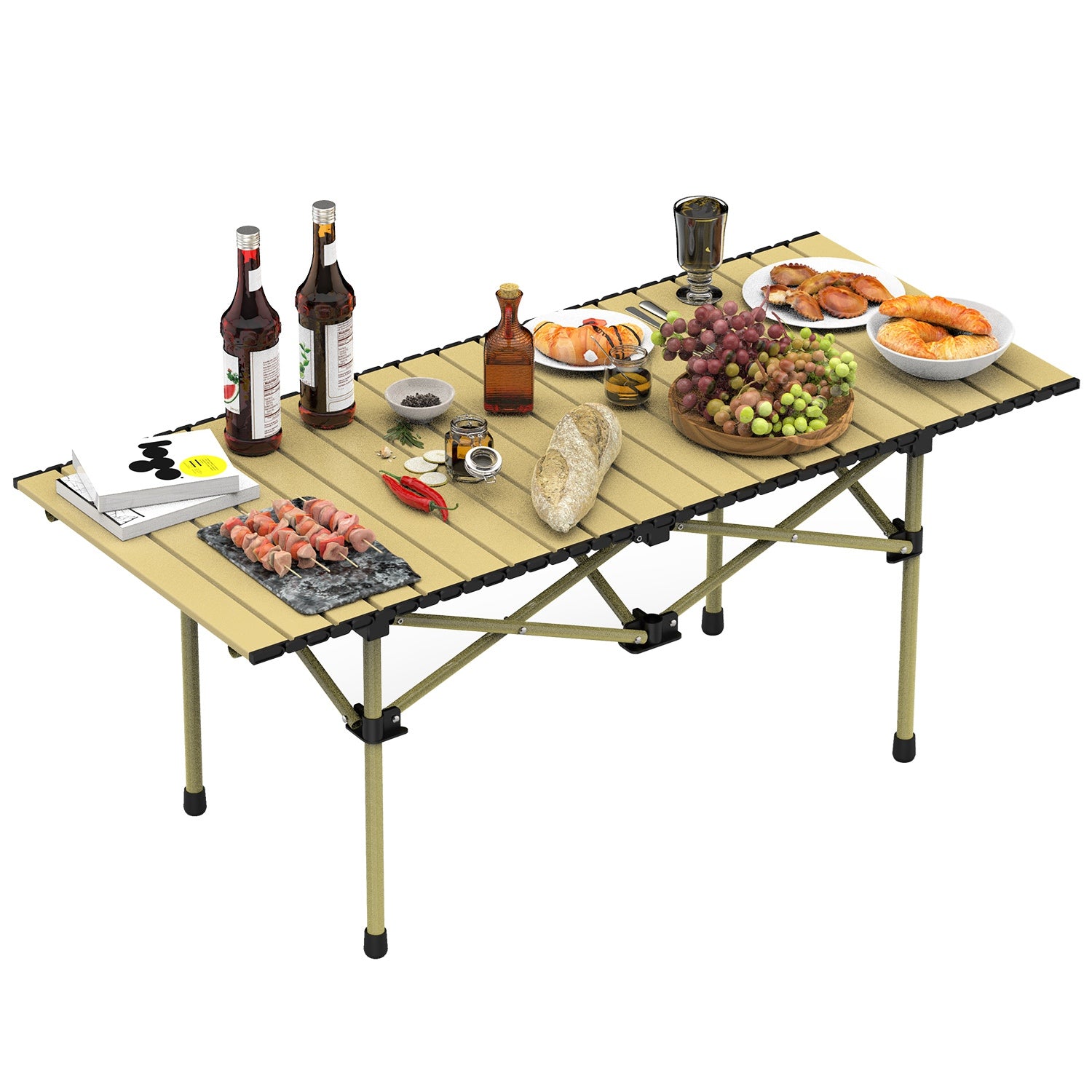 1Pc S Or L Size Options Folding Camping Table Portable Lightweight Carbon Steel Roll-up Picnic BBQ Desk With Carry Bag Heavy Duty For Outdoor Beach Backyard Party Patio Camping Hiking BBQ Picnic