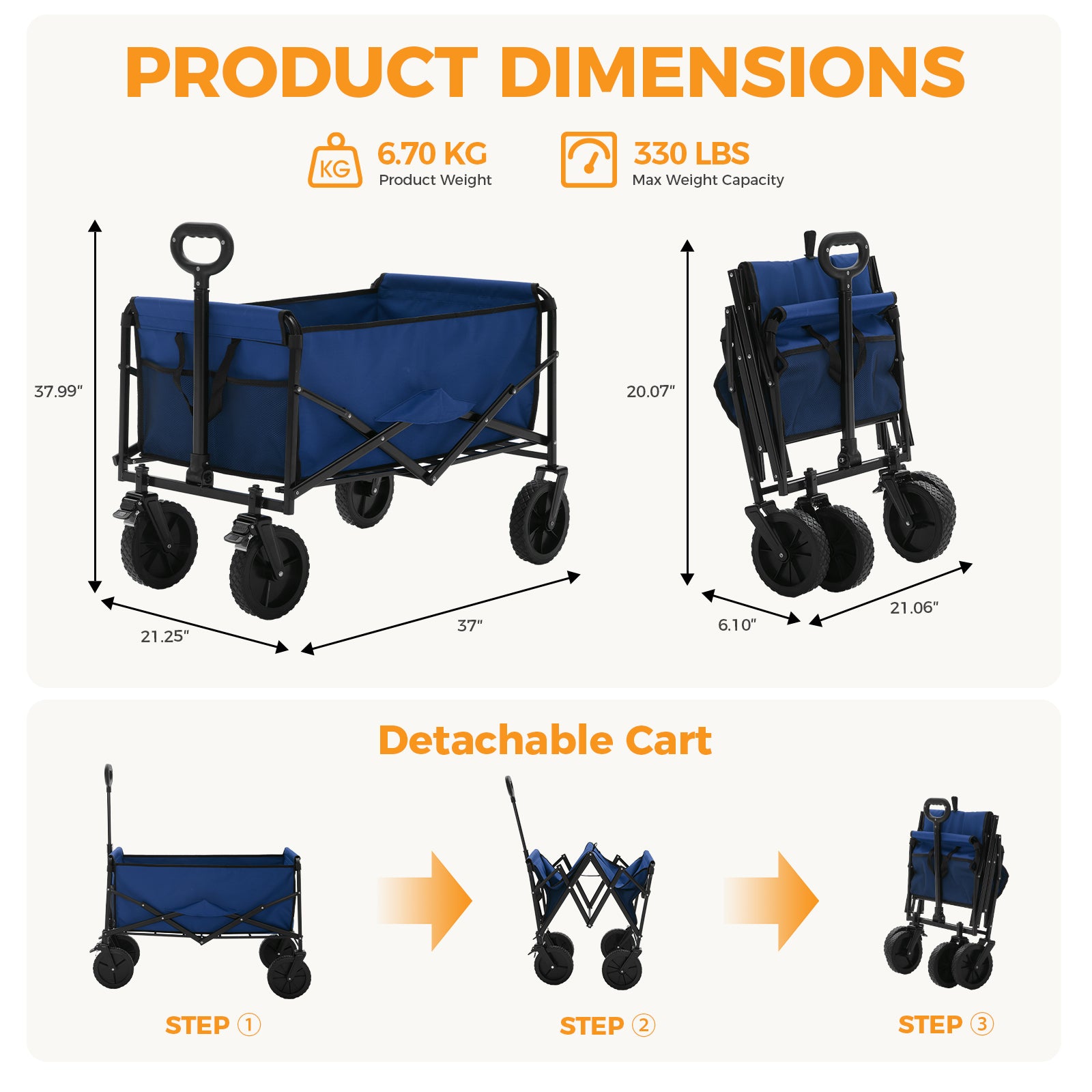 Foldable Trolley, With Wheels, Foldable, Large Capacity, 330 Pounds, Multi-functional Trolley, Heavy-duty Design, With Elastic Handles