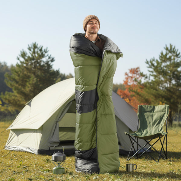 Rectangular Heated Sleeping Bag, Lightweight Sleeping Bag With Multi USB Powered Heating Pads, Waterproof Compact Envelope Sleeping Bag For Backpacking Hiking, Green