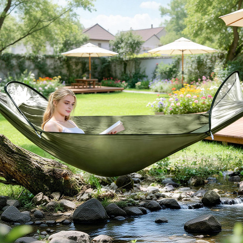 1Pc  Camping Hammock With Mosquito Net Portable Hammock Tent With Built In Mosquito Net Dual Way Zippers 440lbs Capacity Attached Storage Pocket For Outdoor Travel Camping Hiking Backpacking