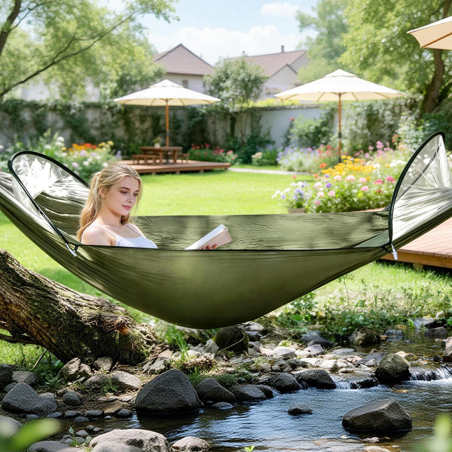 1Pc  Camping Hammock With Mosquito Net Portable Hammock Tent With Built In Mosquito Net Dual Way Zippers 440lbs Capacity Attached Storage Pocket For Outdoor Travel Camping Hiking Backpacking