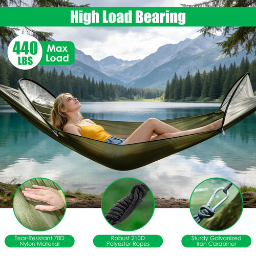 1Pc  Camping Hammock With Mosquito Net Portable Hammock Tent With Built In Mosquito Net Dual Way Zippers 440lbs Capacity Attached Storage Pocket For Outdoor Travel Camping Hiking Backpacking