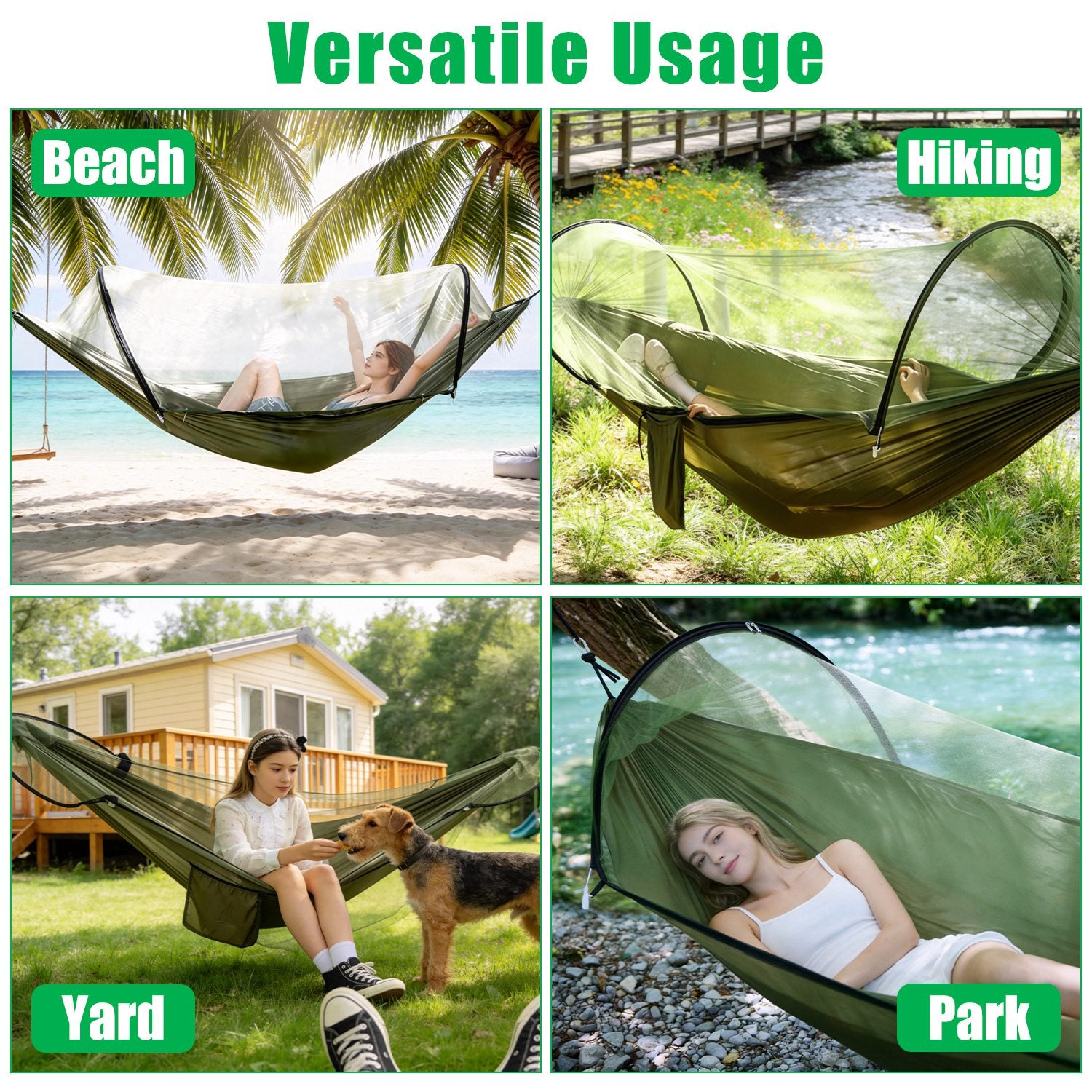 1Pc  Camping Hammock With Mosquito Net Portable Hammock Tent With Built In Mosquito Net Dual Way Zippers 440lbs Capacity Attached Storage Pocket For Outdoor Travel Camping Hiking Backpacking