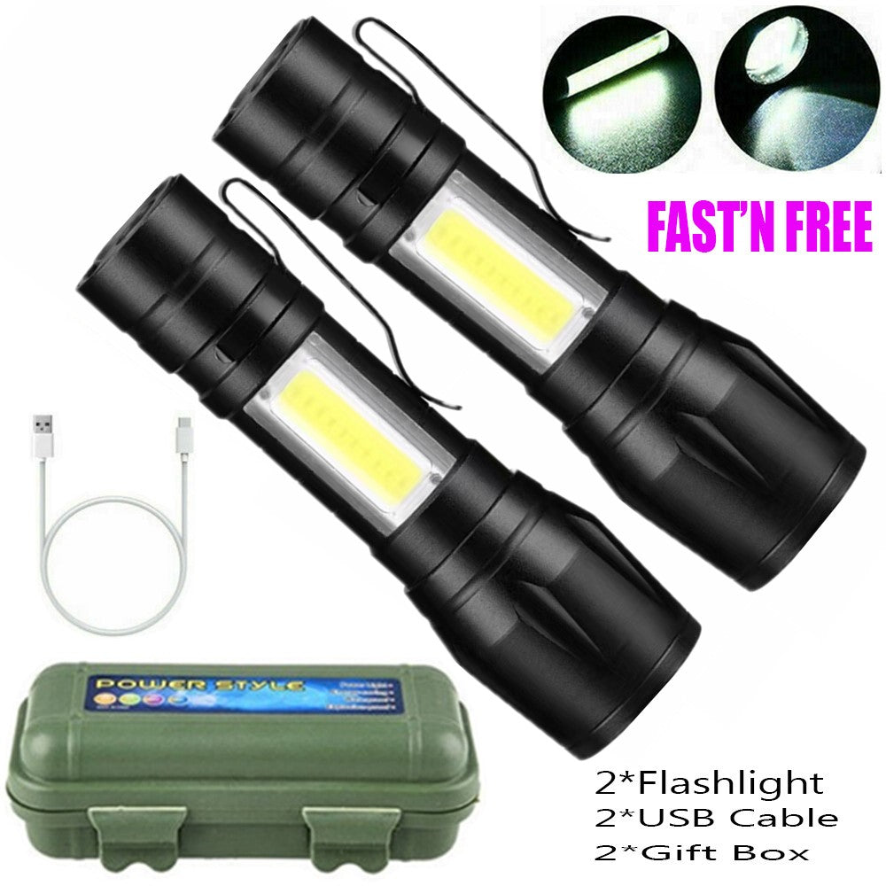 LED Telescopic Flashlight Military Torch USB Rechargeable Pen Light For Camping