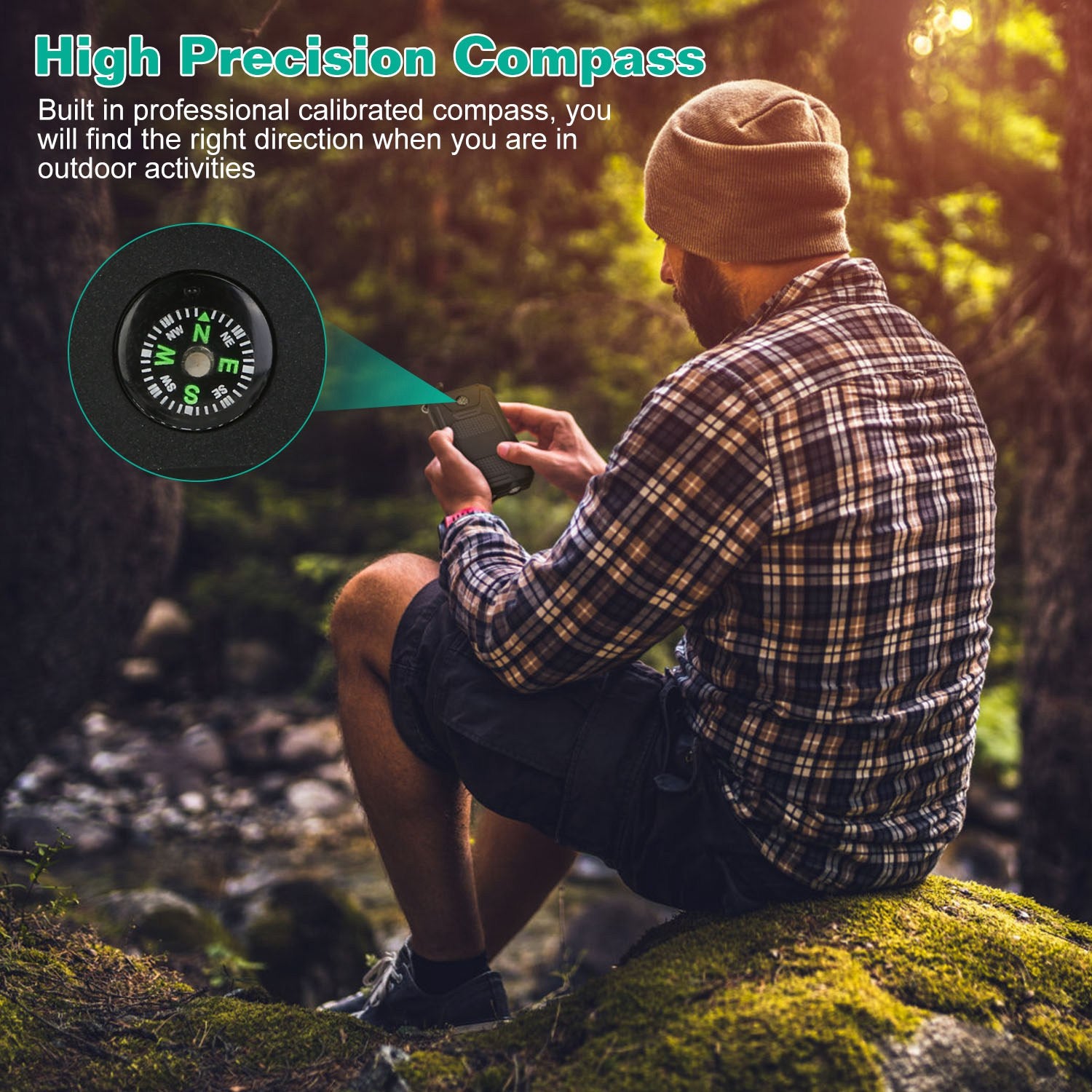 1Pc 1W MAh Solar Power Bank External Battery Pack Dual USB Interface Outdoor Charger With Battery Indicators SOS LED Lights Compass Camping Hiking