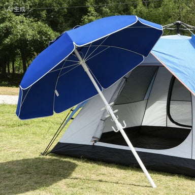 5.7 Beach Umbrella For Travel With Tilt, Adjustable Height, 2 Cup Holders, Hooks, Vent, Ruffles, Sapphire Blue