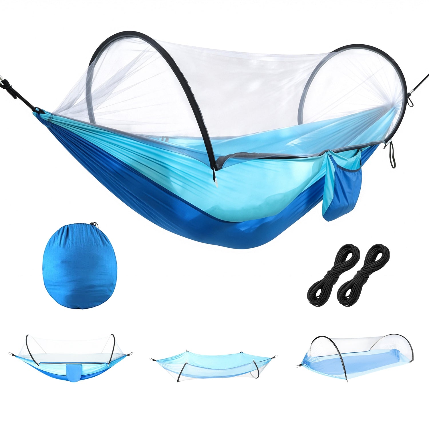1Pc  Camping Hammock With Mosquito Net Portable Hammock Tent With Built In Mosquito Net Dual Way Zippers 440lbs Capacity Attached Storage Pocket For Outdoor Travel Camping Hiking Backpacking