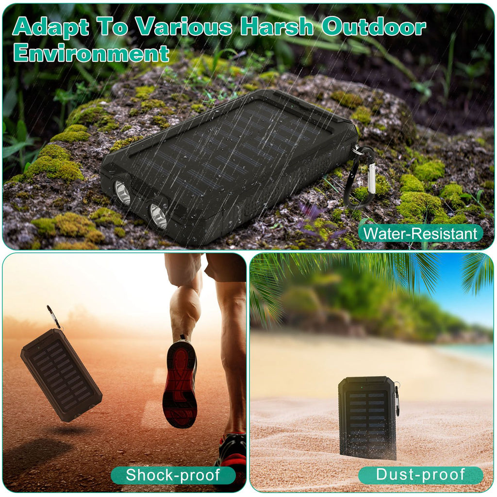 1Pc 1W MAh Solar Power Bank External Battery Pack Dual USB Interface Outdoor Charger With Battery Indicators SOS LED Lights Compass Camping Hiking